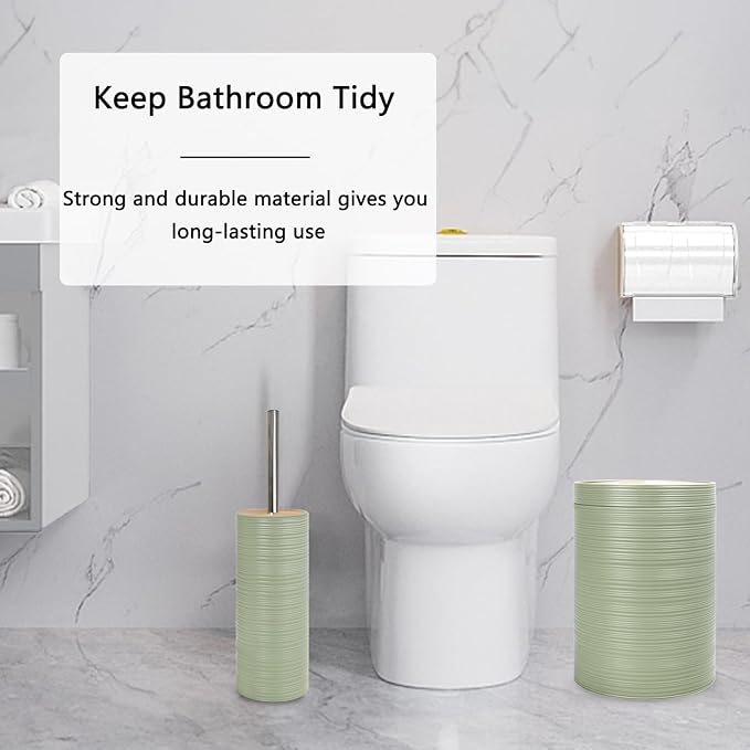 CERBIOR Bathroom Accessories Set 6 Piece Bamboo Bath Ensemble Includes Soap Dispenser, Toothbrush Holder, Toothbrush Cup, Soap Dish for Decorative Countertop and Housewarming Gift, Sriral Green