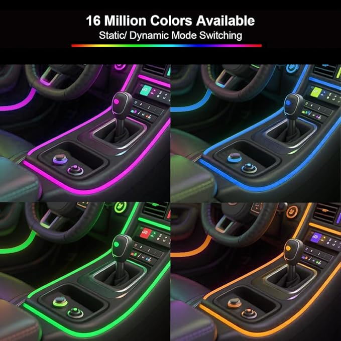 RGB 10 in 1 Interior Car LED Strip Light with Wireless APP,16 Million Interior Lights Car Dreamcolor Acrylic Ambient Lighting 600 LED Music Sync Neon Lights Kits (10 in 1 Set + App Control)