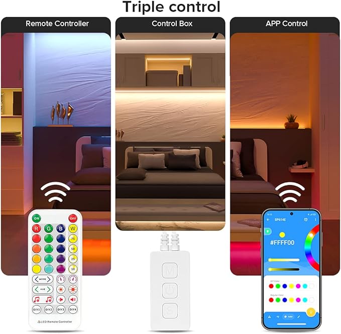 BTF-LIGHTING RGBW Bluetooth Music APP 16.4FT LED Strip Lights RGB+Warm White 3000K 4 Colors in 1 LED Color Changing Lights Strip for Bedroom, Desk, Home Decoration, with Remote and 12V Power Supply