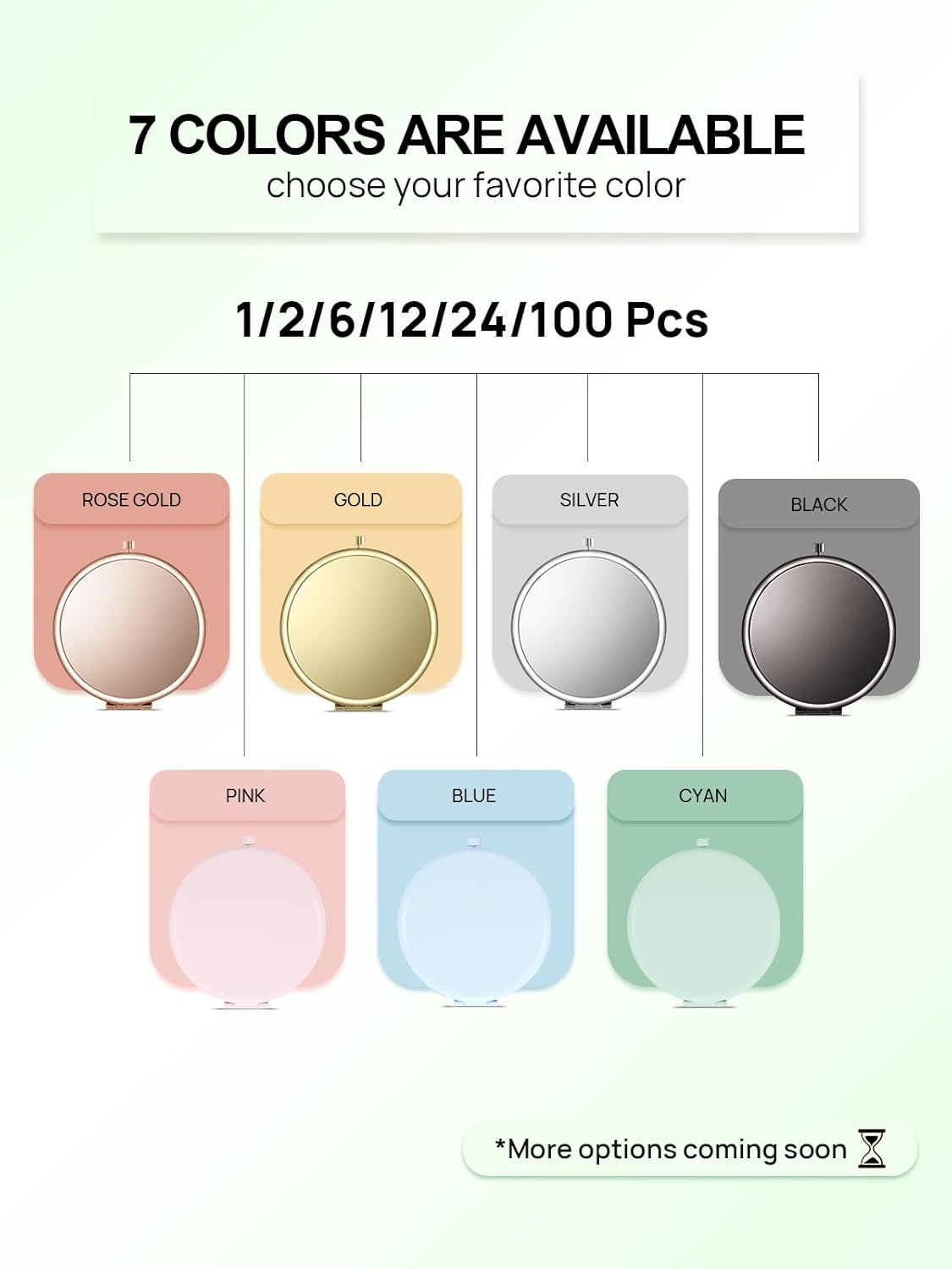 Compact Mirror for Purse, Double-Sided 1X/2X Magnifying Metal Pocket Makeup Mirrors(Round, Cyan)