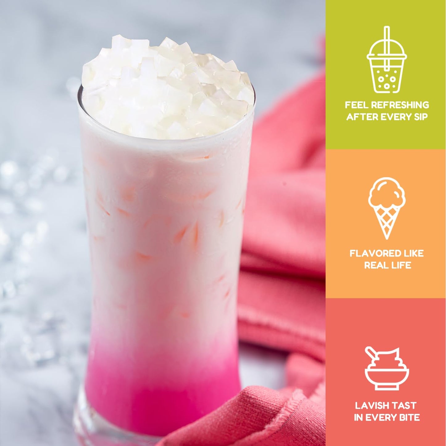 Fanale Coconut Jelly Topping nata de coco for Bubble Tea 400 g | Lychee Jelly | for Boba Tea, Smoothies, Slushes, Desserts 400g