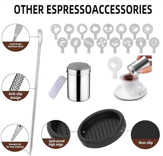 25 PCS Espresso Accessories - 58mm Coffee Tamper Set, with Tamper, WDT Tool,Stirrer, Frothing Pitcher, Latte Art Pen, Tamper Mat, Stencils for Machine, Dosing Funnel, Coffee Sifter Sprinkler Powder