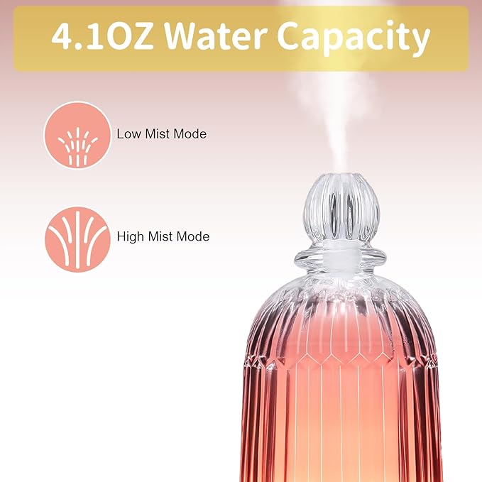 120ml Glass Diffuser, Ultrasonic Aroma Diffusers Cool Mist Humidifier with Glass Cover & Plastic Reservoir with 7 Color LED Lights, Auto Shut-Off for Office, Home, Yoga, Spa(Black Bottom)