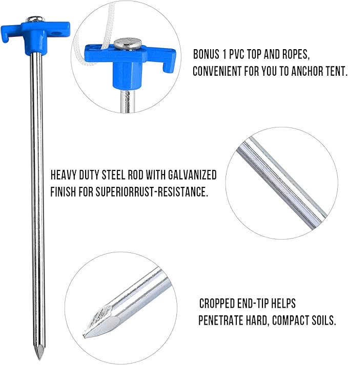 ABCCANOPY Tent Stakes 8" Camping Tent Stakes, 10pc-Pack (Blue)