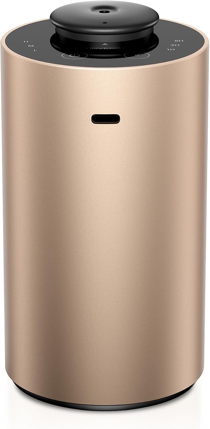 Waterless Essential Oil Diffuser for Home Aromatherapy Scent Diffusers with 3 Countdown Timer Settings or Timer-Off, 3 Mist Levels for Car Room Studio Office, ANX Premium Metal Desert Titanium