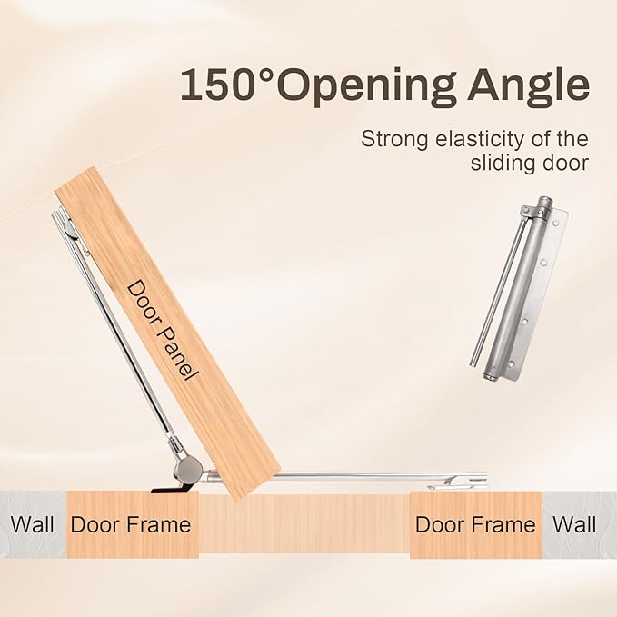 Litoexpe Automatic Door Closer, Safety Spring Door Closers Auto Soft Close, Adjustable Catch Speed with Arm, Silver