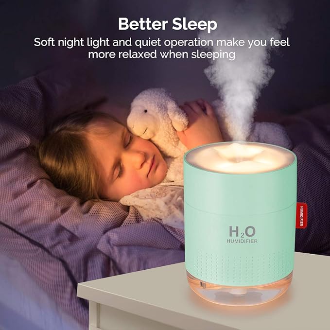 Green Portable Mini Humidifier, 500ml Small Cool Mist USB Desktop Humidifier for Baby Bedroom, Travel, Office, Home - Auto Shut-Off, 2 Mist Modes, Super Quiet