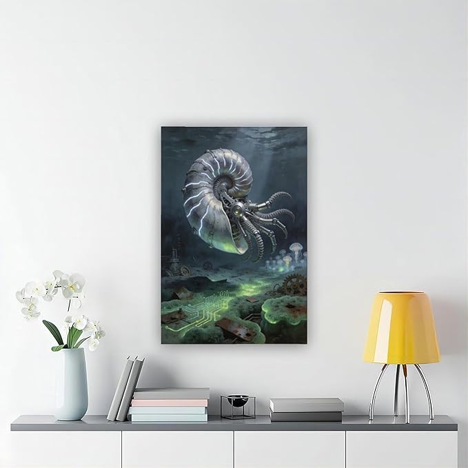 Framed Steampunk Mechanical Nautilus Wall Art - Underwater Industrial Poster for Man Cave Studio Decor 24x36inch(60x90cm)