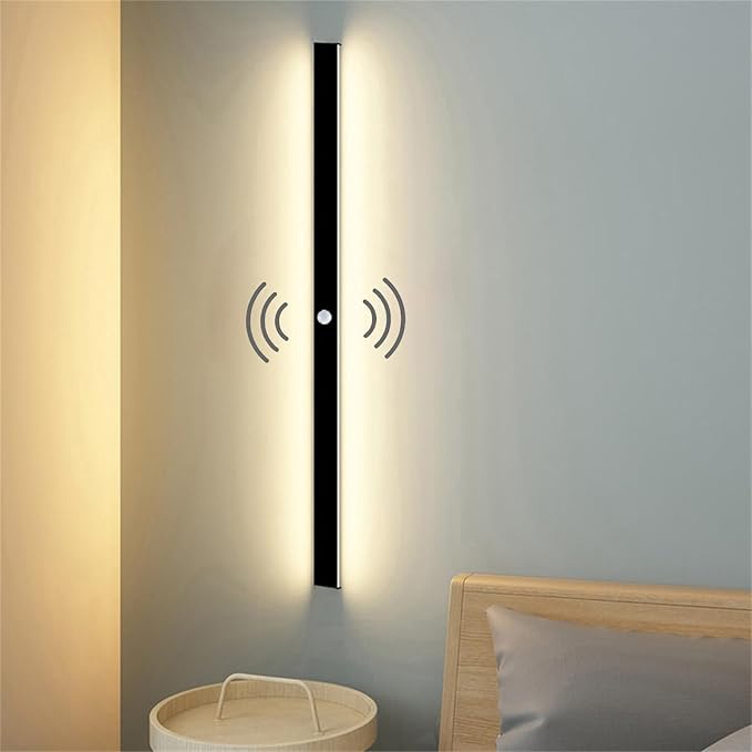 LED Rectangles Wall Lamp with Motion Sensor 3000K/4000K/6500K Indoor Black Sconce Long Bedside Lights Corridor Minimalist Style for Bedroom Kitchen