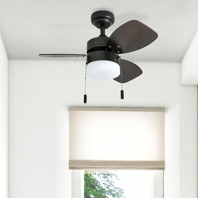 Honeywell Ceiling Fans Ocean Breeze Modern 30 Inch Ceiling Fan with Light, Pull Chain LED Indoor Fan with 3 Blades, Dark Brown Chestnut and Light Oak Blade Finish Options, Bronze (50602-01)