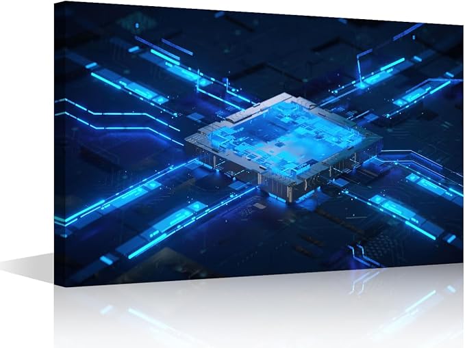 TUMOVO Canvas Wall Art for Living Room Technology Digital Art Large Wall Art CPU Concept Modern Artwork Computer Chip Contemporary Home Decor Print On Canvas Ready to Hang for Bedroom Office 36x24in