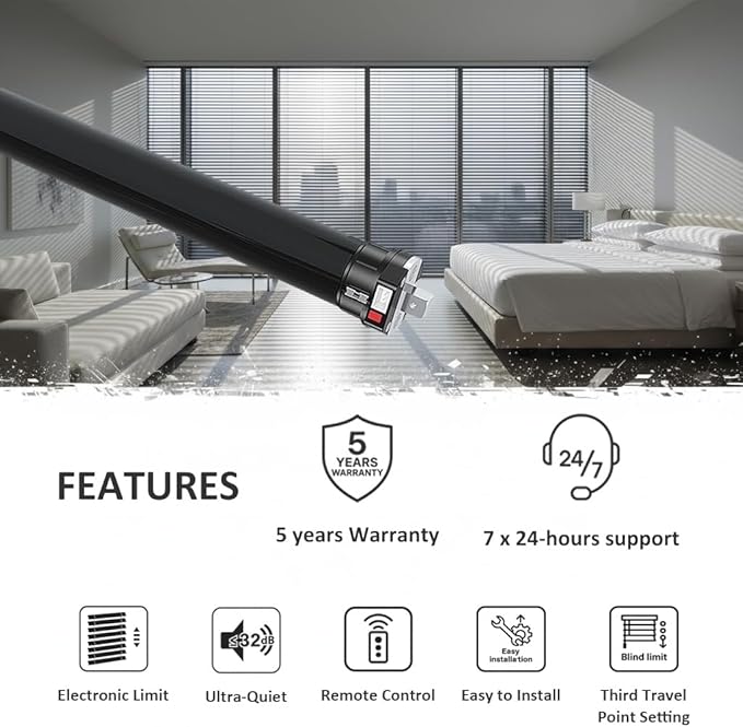 KNX Smart Tubular Motor 120V, Heavy Duty Electric Roller Shade Engine, Wired Automation Blind Drive, 433MHz Remote, Quiet Lift for Wood Blinds & Screens (50 N.m for Φ50mm（2") Groove Tube