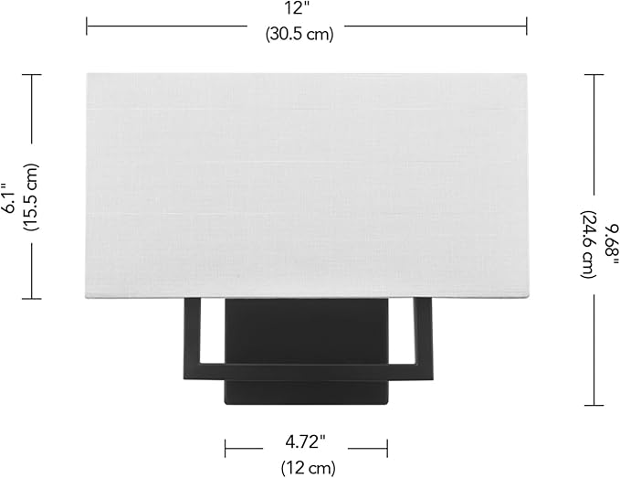 Globe Electric 2-Light Wall Sconce, Matte Black, White Linen Shade, Rectangular Cutout Body, Dimmable, 65000081