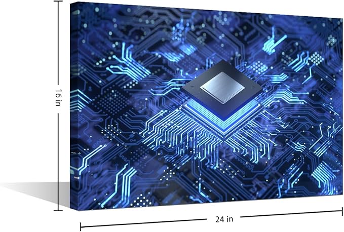 Computer Chip Wall Art Canvas AI Pictures CPU Concept Wall Painting for Bedroom Wall Art for Living Room Contemporary Modern Home Decor Office Posters Framed Wall Art - 24x16in