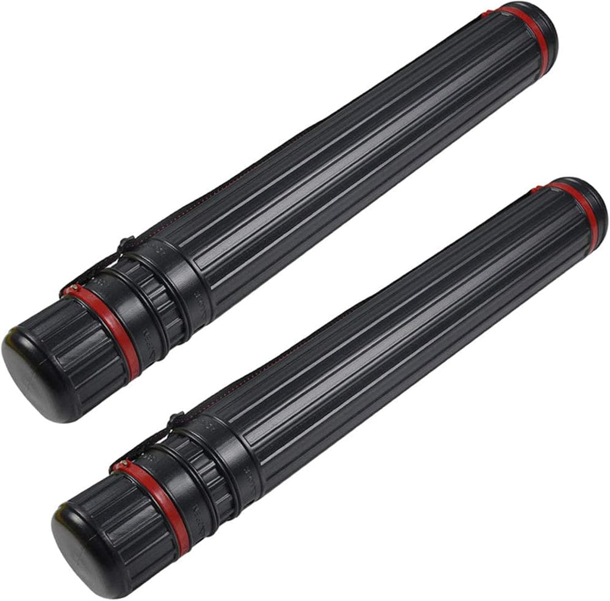DEWEL 2Pcs Telescoping Plastic Art Tube for Poster/Art/Document/Fishing Rod, Extends from 30" to 53", Waterproof and Light Resistant, with Carrying Strap(Black XL Size)