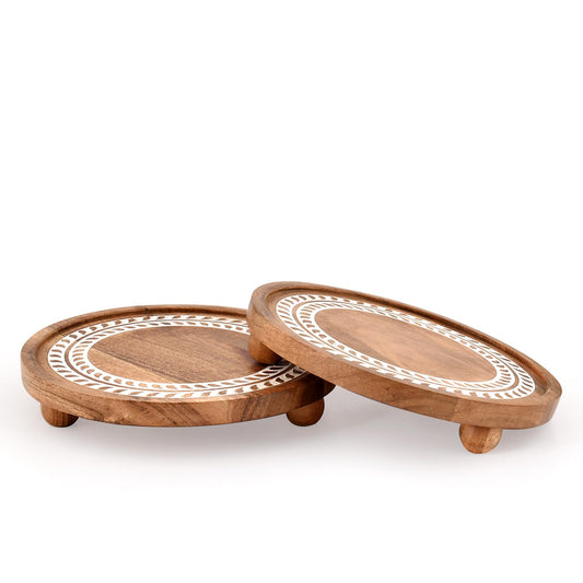 Hanol Pedestals Acacia Wood – Farmhouse Display Stands Round Minimalist Décor for Plants, Candles & Home Décor (Set of 2) ( 8" X 8"" X 1.5"")"