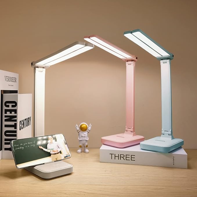 White Desk Lamp for Home Office,Portable Small Desk Lamp with 3 Lighting Modes, Battery Operated Rechargeable Desk Light for Kids, Reading,Studying,Dormitory, White