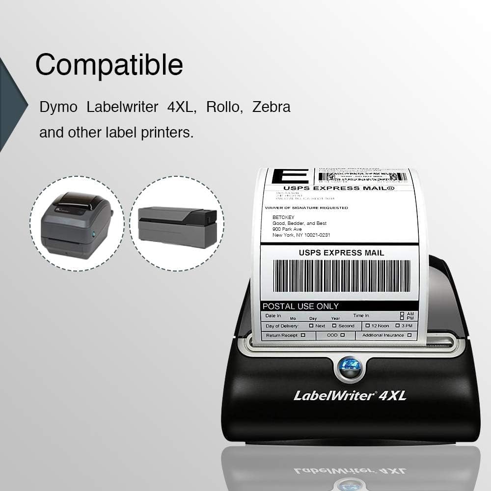 BETCKEY - Compatible DYMO 1744907 (4" x 6") Shipping Labels, Perforated, Compatible with DYMO Labelwriter 4XL Rollo & Zebra, NOT Fit 5XL [10 Rolls/2200 Labels]