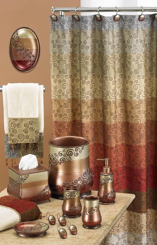 Zahari Home 13pc Miramar Bathroom Shower Curtain Sets Shower Curtain & 12 Shower Bathroom Hooks Modern Classic Luxury Contemporary Decor Multi Color Shower Curtain Set