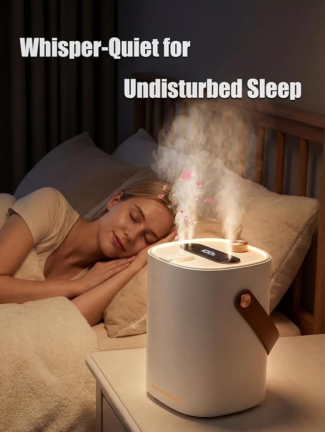 Humidifier for Bedroom, 2L Cool Mist Humidifier with Essential Oils Diffuser and Nightlight, Top Fill Humidifiers for Home, Auto Shut-Off, Carry Handle, Quiet Easy to Fill & Clean for Home