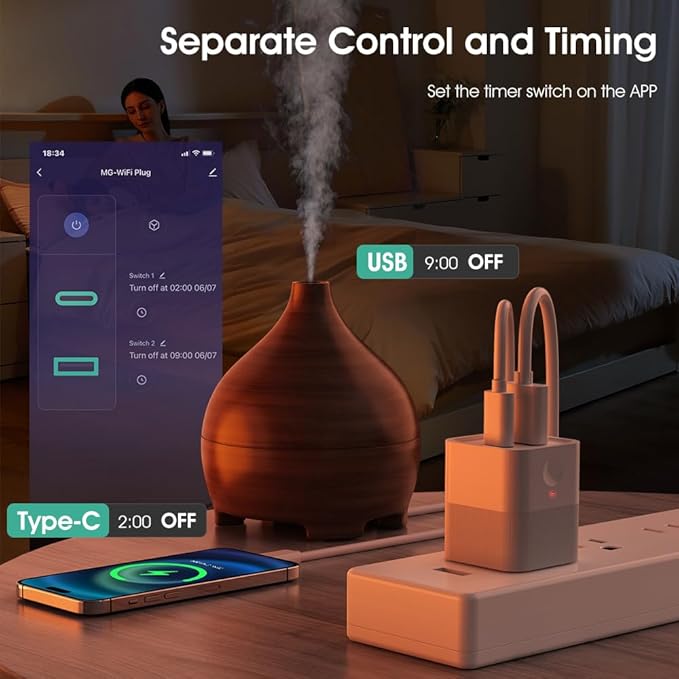 Tuya app Micro WiFi USB Type C Adaptor, Smart 5-12V DC Outlet Switch,Remote Timer Your USB Device by Phone app,Compatible with Alexa Google Home