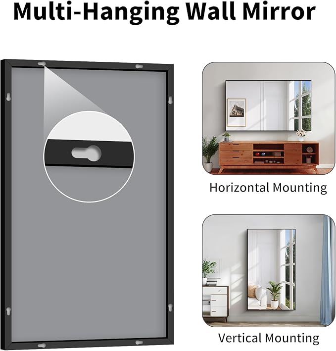 Koonmi Black Framed Bathroom Mirror - Shatterproof 36"x60" Tempered Glass, HD No Distortion, Horizontal/Vertical Mount, Modern Matte Aluminum Alloy Frame