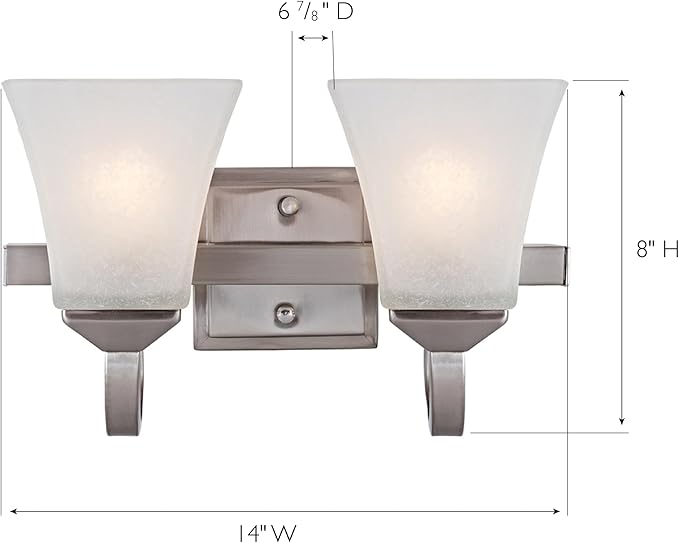Design House 587774 Torino Traditional 2-Light Indoor Dimmable Up/Down Mount Bathroom Vanity Light with Frosted Glass for Hallway Foyer, Satin Nickel