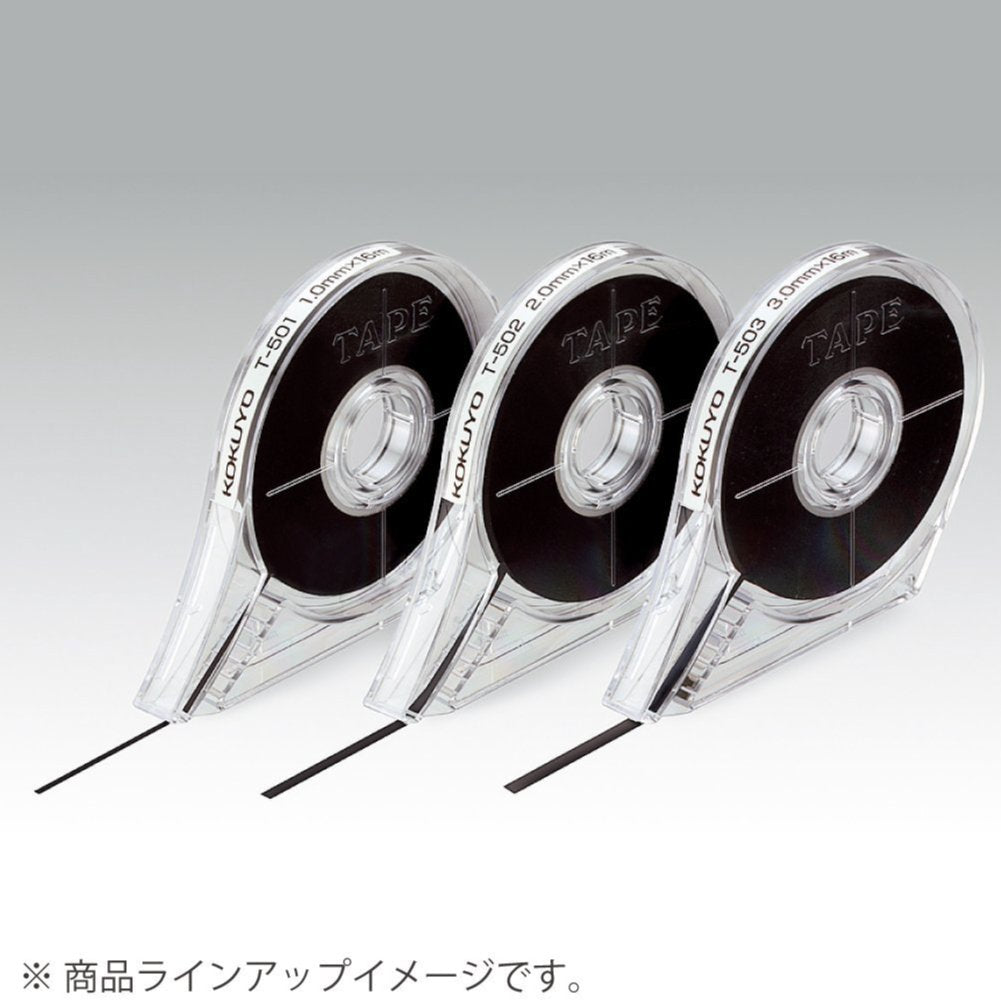 KOKUYO Whiteboard Tape, Width 1/8 Inch (3mm) Graphic Tape with Dispenser, Length 52 Ft (16m) Thin Pinstripe Line Tape Black Dry Erase White Board Accessories for Grid Bar Chart, Japan Import (T-503)