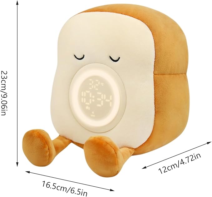 Cute Toast, Digital Alarm Clock Lamp, Bedside Desk Accessory, Rechargeable Plush Nightlight with Adjustable Timer Dimmable Glow, Home Decor Gadget, Bedroom Living Room Office Study Table