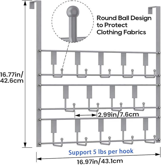 Over The Door Hooks for Hanging, 14 Hook Over Door Hanger and Towel Rack for Bathroom