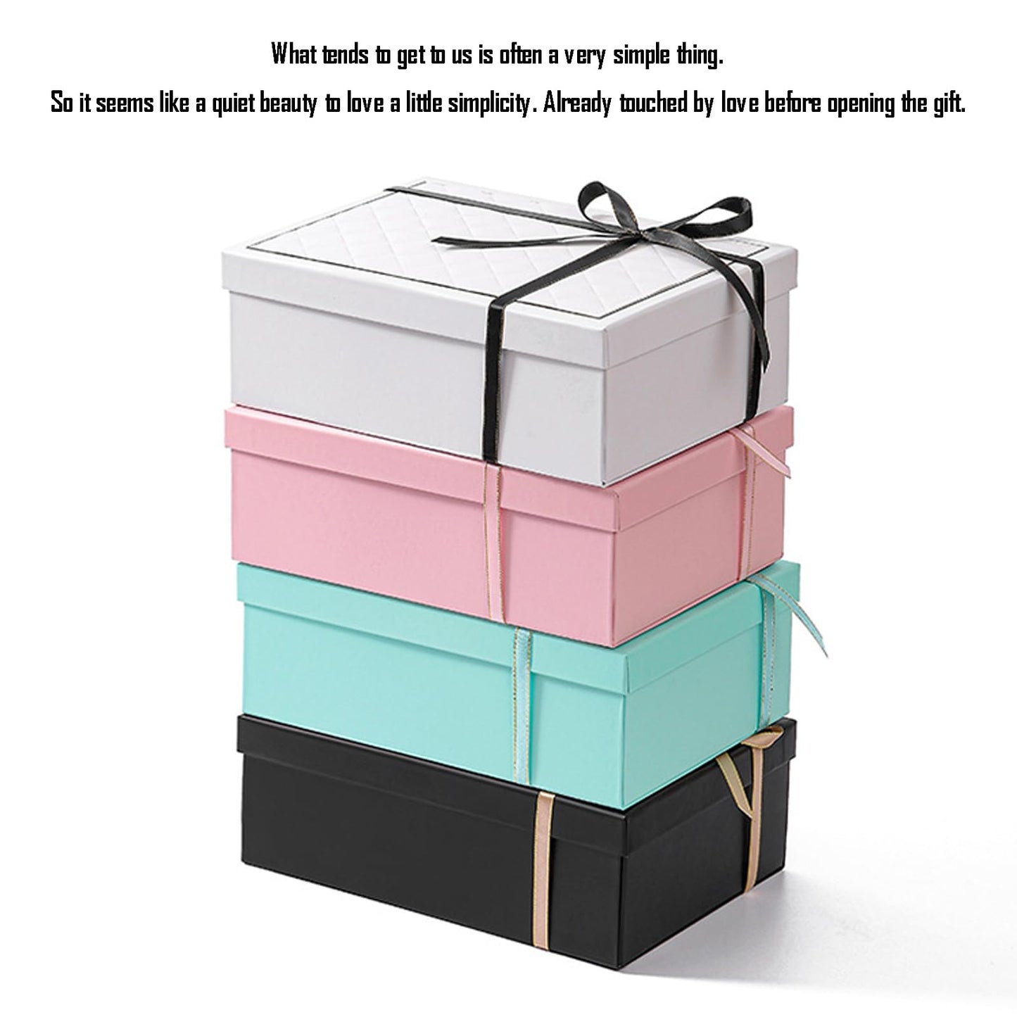 kaxilu Black Gift Box Luxury With Lid & Ribbon, Foldable Gift Boxes 4 Pack 9.8x7x3.3Inches - Elegant Wedding & Birthday Packaging Gifts Box