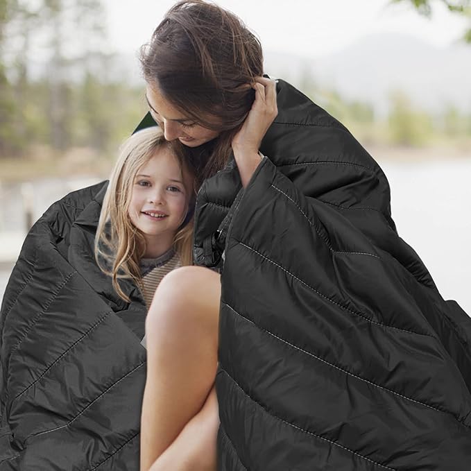 Gold Armour Camping Blanket - Puffy, Packable, Lightweight & Compact Insulated Camping Quilt for Outdoor - Backpacking, Beach, Stadium, Camp, Travel and Hiking Gear Essentials (Black)
