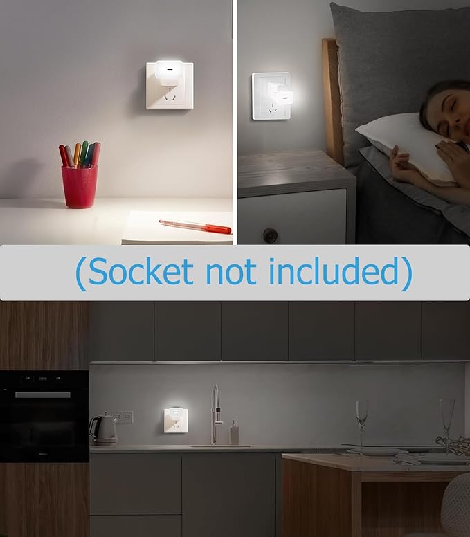 LED Nightlights Plug in Wall Voice AI Activated 2-Pack with USB Charging Port, 130LM, 3000K White Night Lights for Kids Adults Room Nursery Bedroom Bathroom Hallway