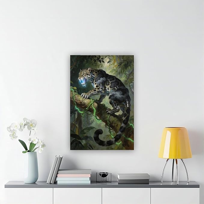 Framed Steampunk Mechanical Leopard Wall Art - Jungle Futuristic Beast Poster for Man Cave Living Room Decor 24x36inch(60x90cm)