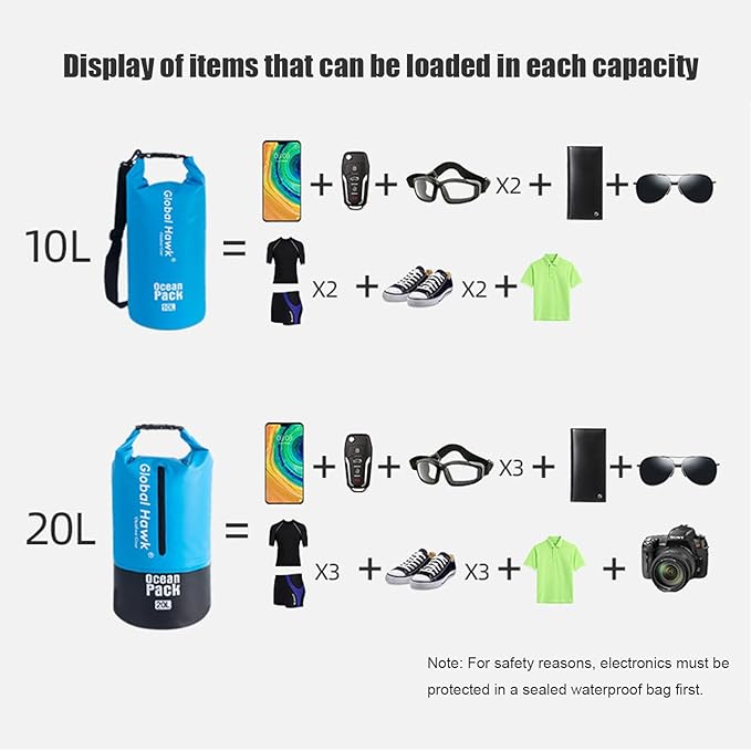 Waterproof Dry Bags: 10L, 20L Sizes - Ideal for Kayaking, Fishing, Rafting, and More! Adjustable Strap for Ultimate Convenience. Stay Dry While Adventuring (Orange, 10L)