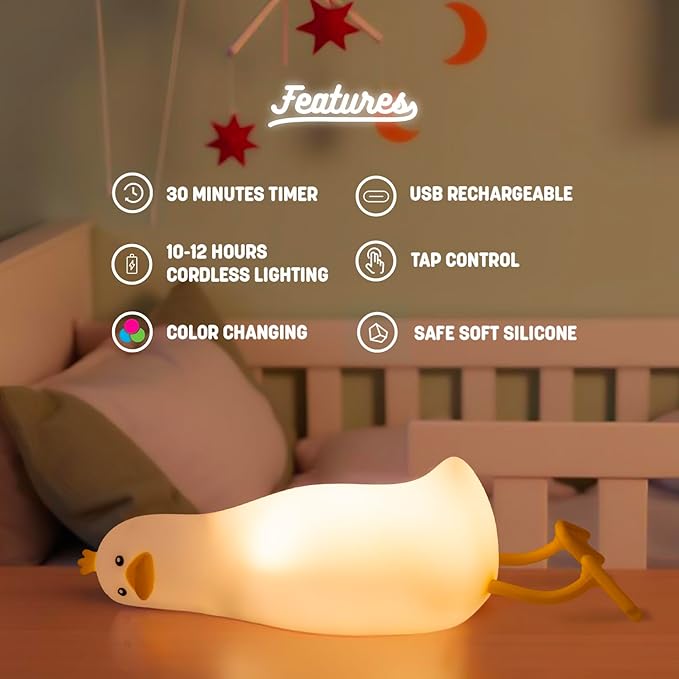 Kawaii Duck Ambient Light, Color Changing, Soft to Touch Silicon, USB Rechargeable, Various Timer Settings, Tap Control