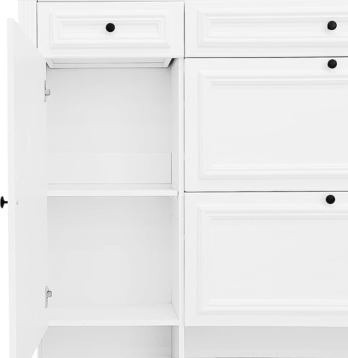 54.7'' Hall Tree with Integrated Shoe Cabinet and Mirrored Cabinet Door, Coat Hanger, Entryway Bench, 4 Hooks and 2 Cabinets, 4-in-1 Design Hall Tree with 2 Flip Drawers for Entrance, Living Room