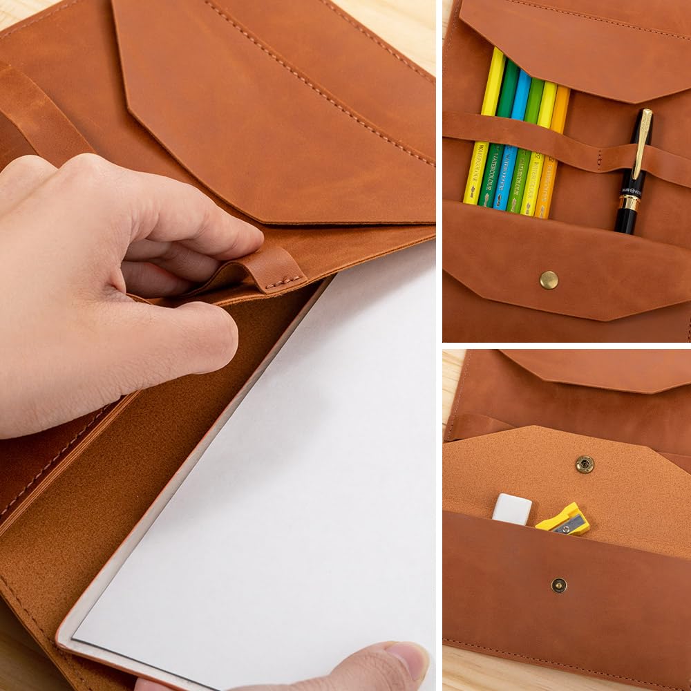 GSTFY Personalized Name Leather Sketchbook Cover with Birth Flower Custom Birth Flower PU Leather Book Cover with Pencil Case Artist Sketch Pad Case Birthday Gift for Painter Teacher Student