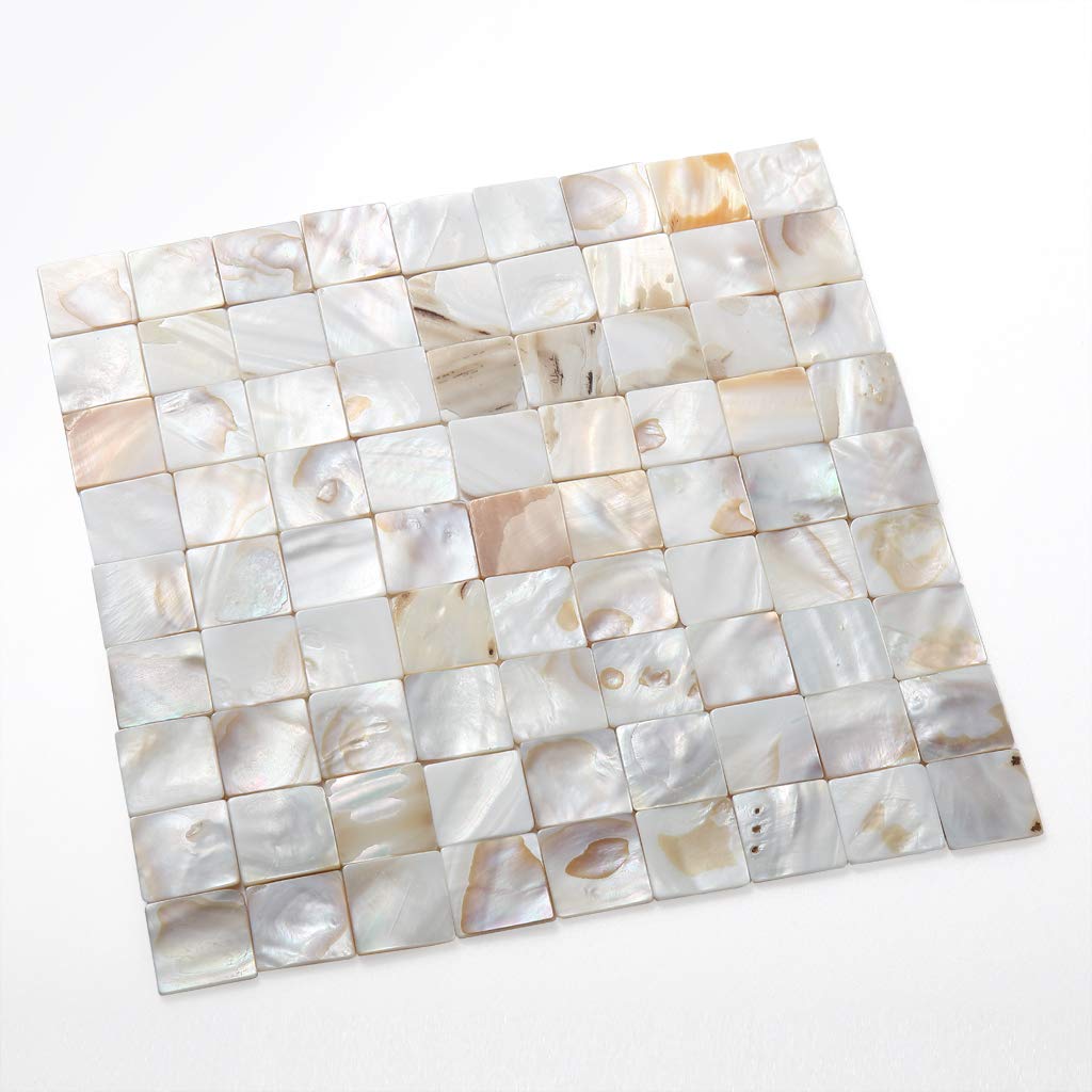 MDLUU 350Pcs Mother of Pearl Mosaic Tiles, Natural Shell Tiles, Square Mosaic Pieces for Home Decoration, Crafts, 0.8"(L) x 0.8""(W) x 0.078""(T)"