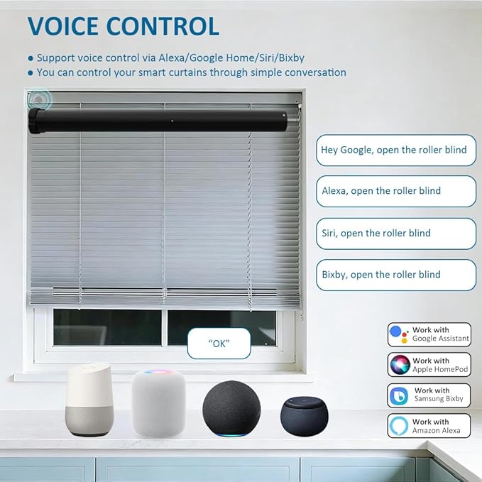 Matter Over WiFi Smart Roller Shade Motor, Retrofit Electric Blind Motor, 110V Wired Tubular Motor, Compatible with Alexa/HomeKit/Google/SmartThings, High Torque (10 N.m for Φ40mm (1.57") Round Tube)