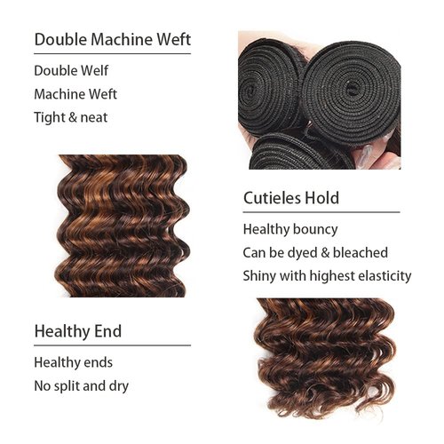 Giginger Bundles Human Hair Deep Wave Human Hair Bundles 18 20 22 Inch Brazilian Chocolate Brown Highlight P4/30 Unprocessed Quick Weave Soft Sewn In Hair Extensions for Black Women