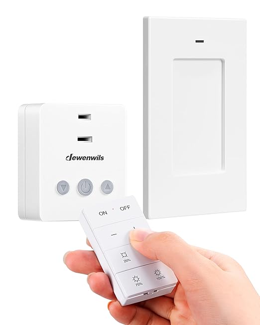 DEWENWILS Wireless Dimmer Plug for Indoor Home Lighting, Remote Control Dimmer Switch, 100FT Range, Plug-in Lamp Dimmer Switch for Dimmable LED/Tungsten Bulbs, ETL Listed,White