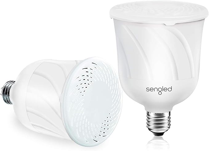 Sengled Pulse LED Smart Bulb with JBL Bluetooth Speaker, App Controlled Up to 8 BR30 LED Light Bulbs with Starter Kit, E26 Base, Compatible with Amazon Alexa, White, 2 Pack