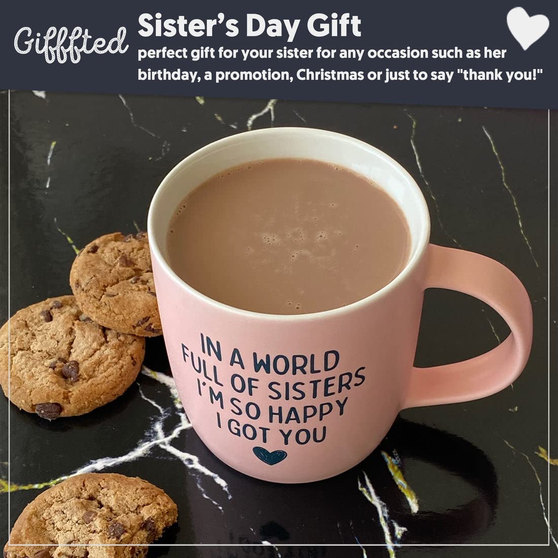 Triple Gifffted Best Sister Ever Coffee Mug & Socks, Gifts for Little Big Sisters from Brother, Birthday Presents Ideas, Valentines, Mothers Day, Christmas, to younger older sibling, Ceramic Cup 380ML