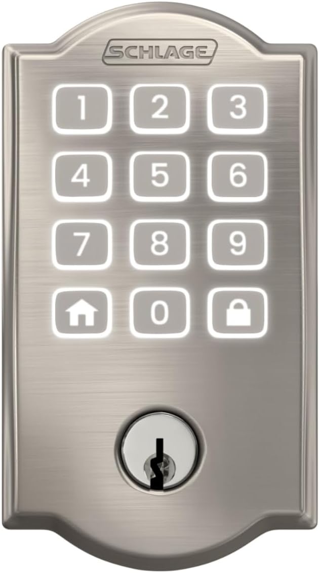 Schlage Arrive WiFi Deadbolt Smart Lock, Keyless Entry Door Lock with Camelot Trim, Satin Nickel, Compatible with Alexa and Google, BE459WB CAM 619