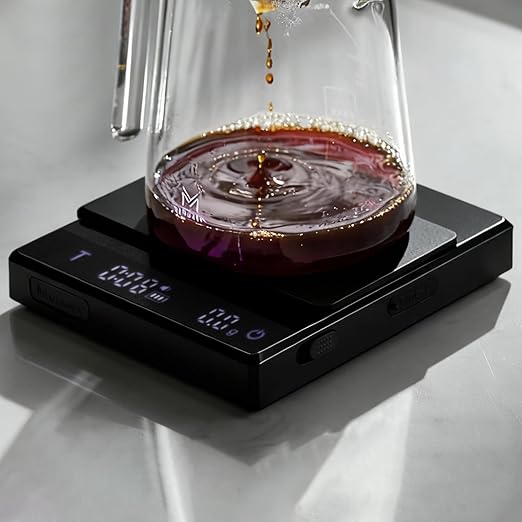Rechargeable Coffee Scale with Timer - Large Digital Pour-Over Scale, 2kg/0.1g Precision for Espresso Weight, Drip, Auto Tare, Brew Ratio, 3 Modes, 1500mAh for Long Standby, Black