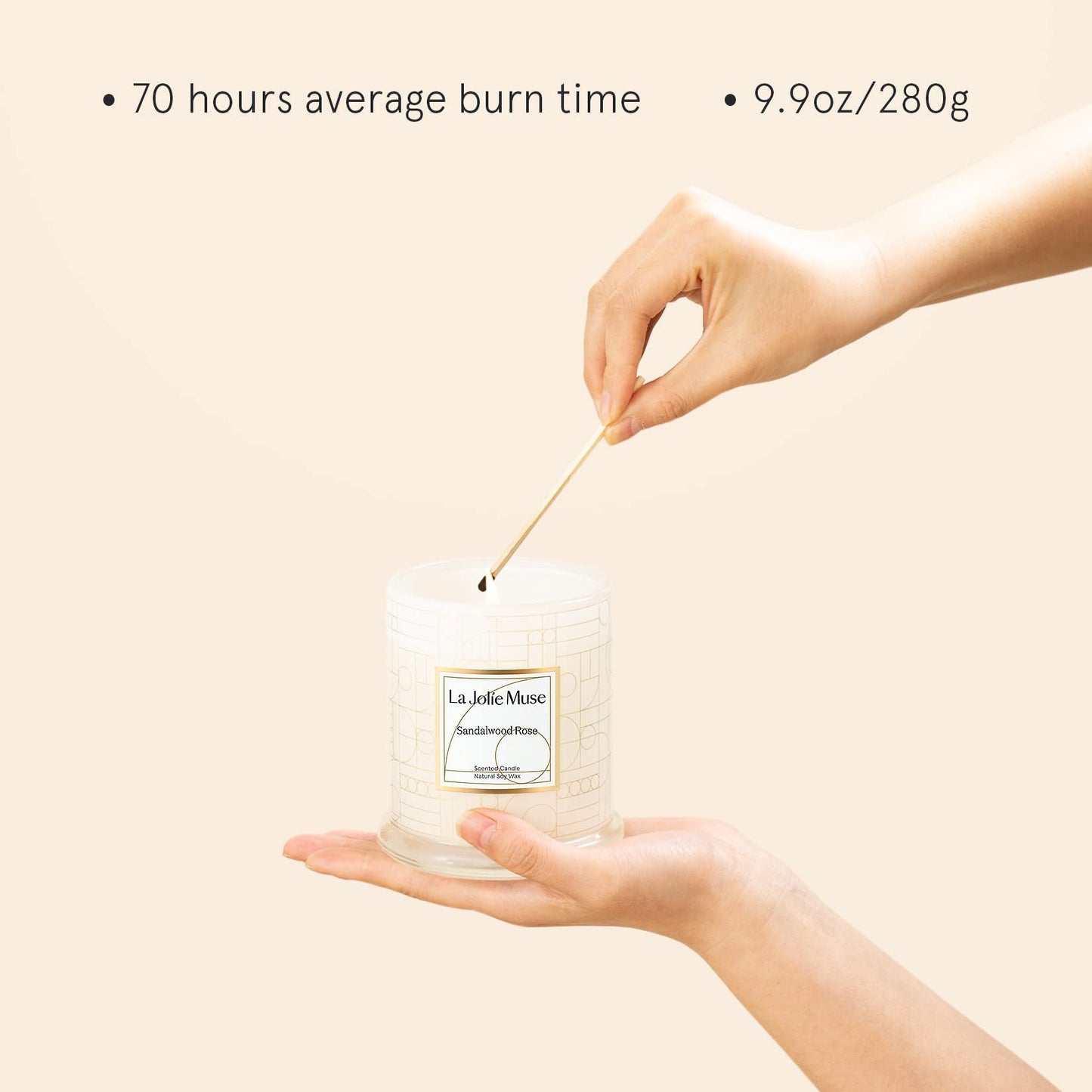 LA JOLIE MUSE Sandalwood Rose Scented Candles, Birthday Gifts for Women, Best Friends Female, House Warming Candle Gift, Natural Soy Luxury Candle, 75 Hours Burning Time