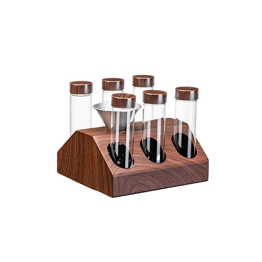 K KAFFEELUX Wooden Coffee Bean Sampling Set with Test Tubes, Funnel - Coffee Bean Storage & Tasting Kit for Coffee Lovers, Cafes (F)