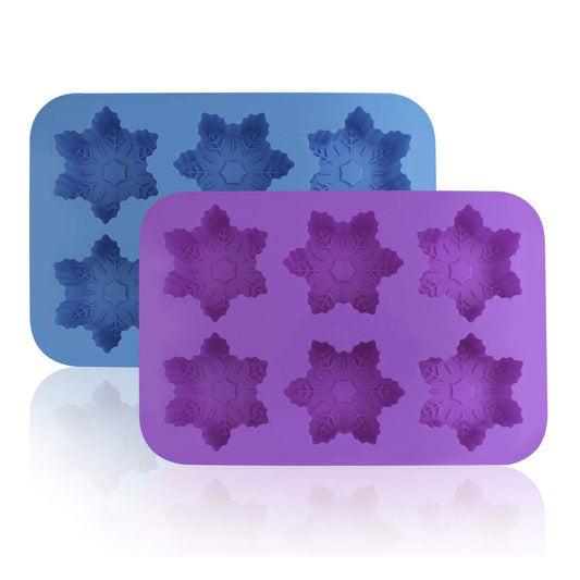 Silicone Snowflake Molds, FineGood 2 Pack Cake Pans Cookie Trays Handmade Soap Making Moulds, Also for Chocolate Pudding Jelly Muffin Cups Kitchen Baking Decoration, 6-Cavity - Blue, Purple