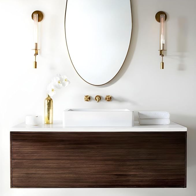 LIGHTLAND Gold Wall Sconces Set of 2, 28 Inch Modern Metal Glass Wall Light Fixture, Wall Lamp for Living Room Bedroom Hallway
